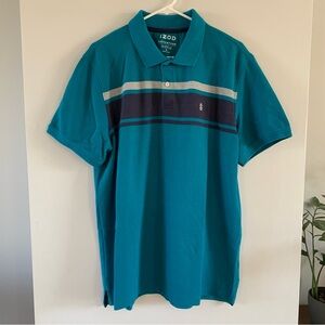 Izod Polo Shirt Short Sleeve Teal Blue Mens Size XL Golf Top Collar Stripe